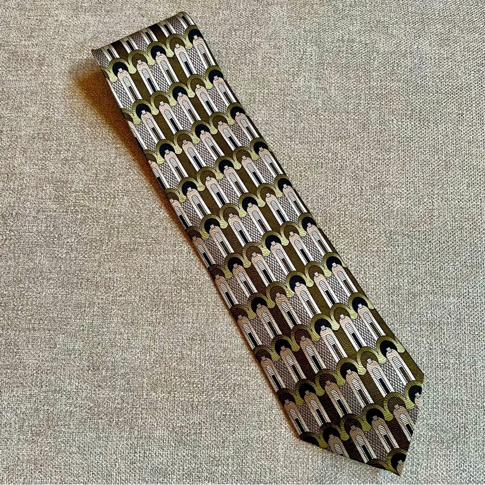 Franco Botia Vintage Art Deco 100% Silk Black Brown Green Champagne Classic Tie